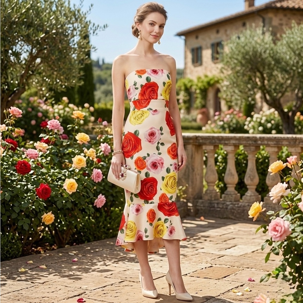 NEW True Violet Strapless Floral Rose Dress DK